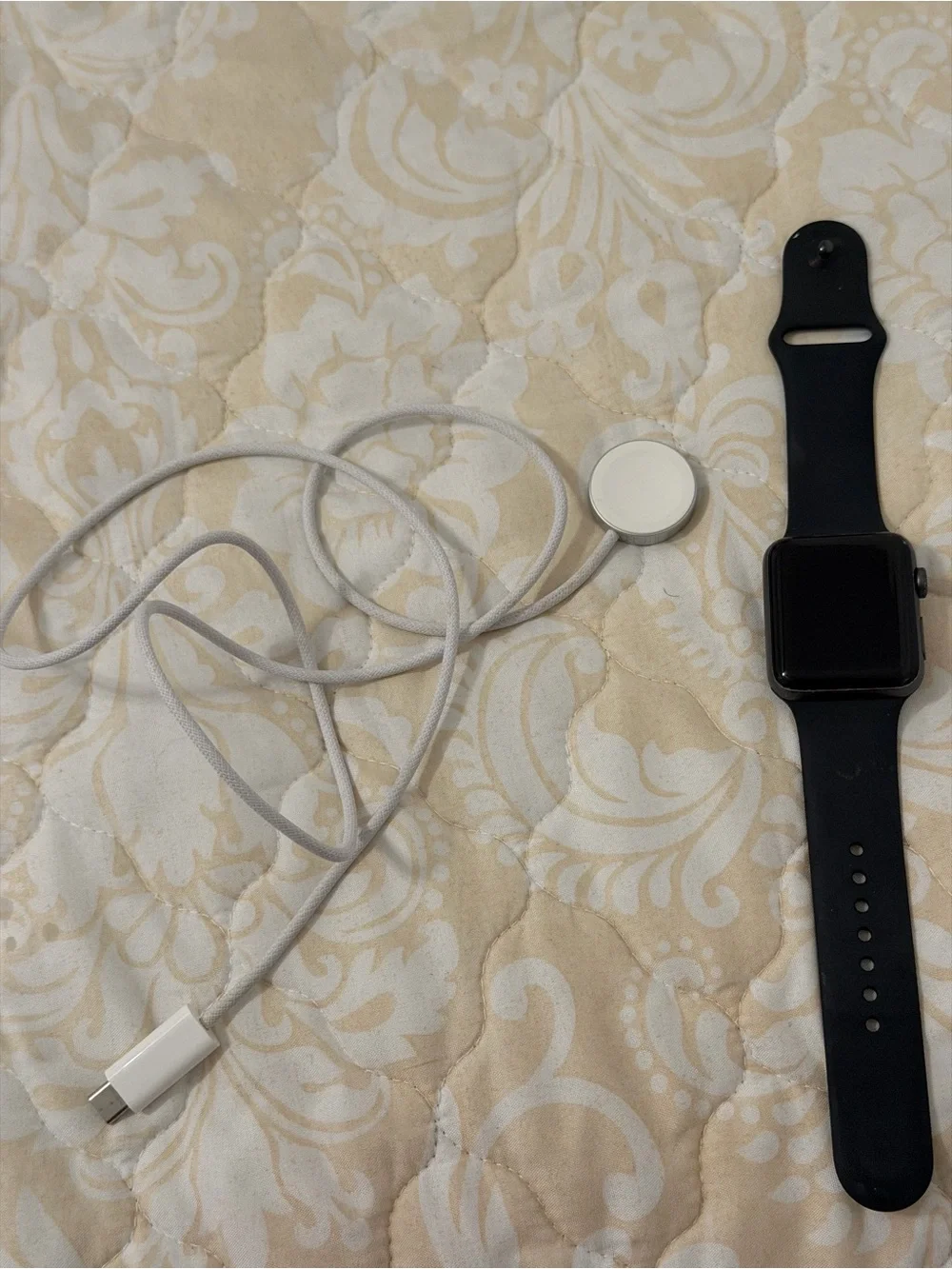 Apple Watch with black Silicone Band and Magnetic Charger. Used